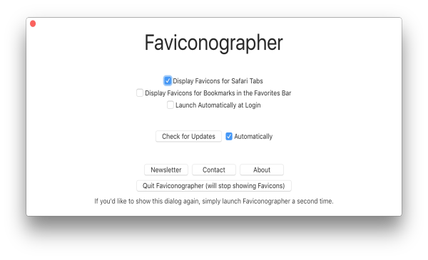 Screenshot of the Faviconographer Preferences screen